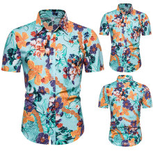 Wholesale Shirt Summer Floral Design Thin Short Sleeve Beach Flower Men′s Clothing